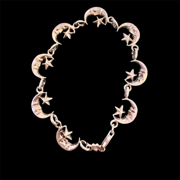 Vintage Mid Century Moon & Star Link Bracelet - 925 SilverWomen’s Jewelry